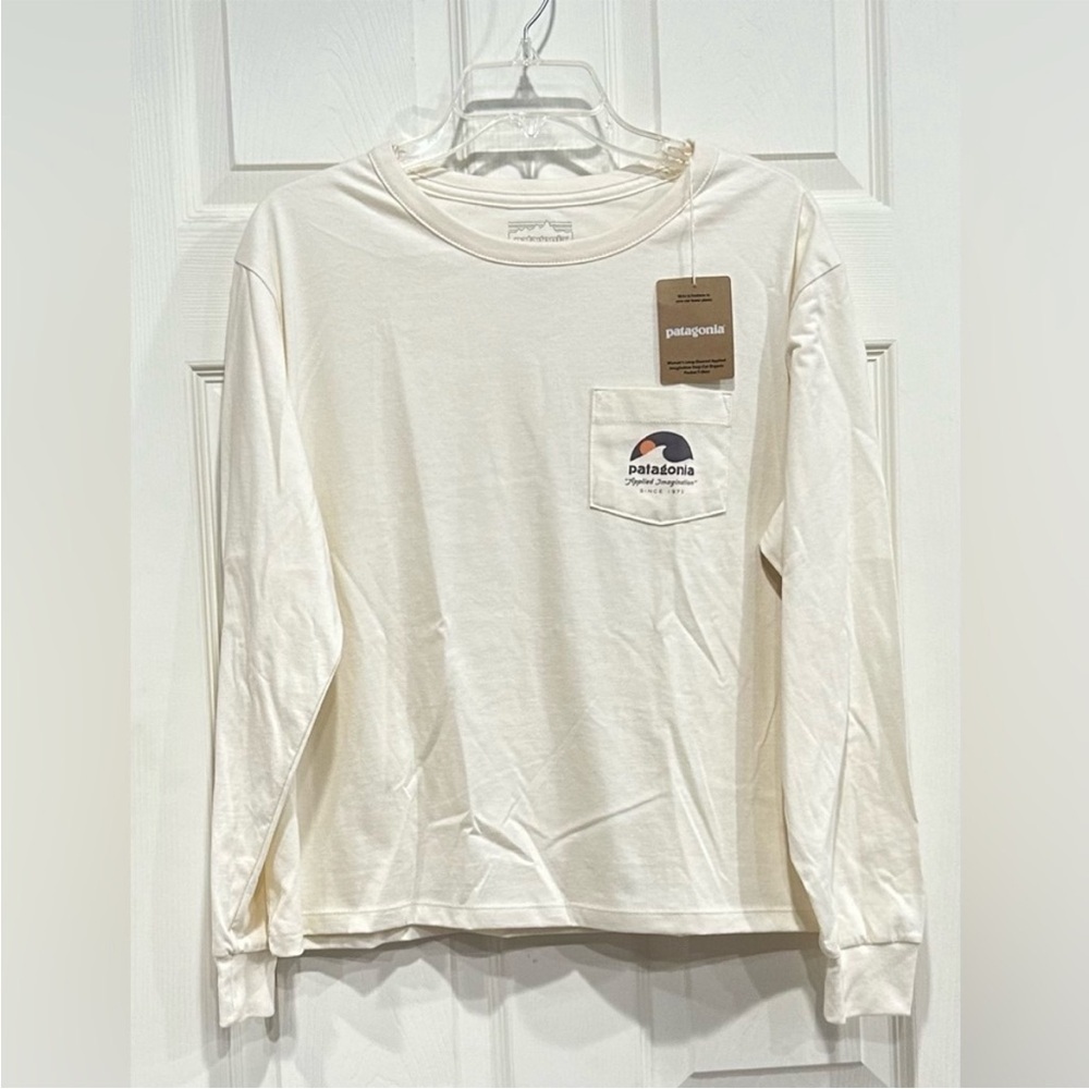 Patagonia Women's XL Long Sleeve Cut Pocket T-Shirt Natural Cream NWT Cotton